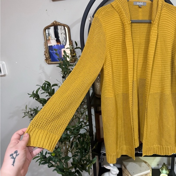 Marled Yellow Cardigan Sweater Medium Weight cotton blend size large - Picture 2 of 7